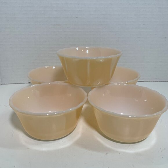 Vintage Fire-King Peach Lustre 6 Oz Custard Bowls Set Of 5 - Picture 4 of 11